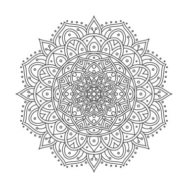 Meditasyon posteri, yetişkin boyama kitabı sayfası, dövme, kına için dairesel desenli mandala sanat dekorasyonu unsurları