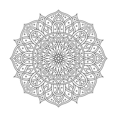 Meditasyon posteri, yetişkin boyama kitabı sayfası, dövme, kına için dairesel desenli mandala sanat dekorasyonu unsurları