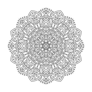 Meditasyon posteri, yetişkin boyama kitabı sayfası, dövme, kına için dairesel desenli mandala sanat dekorasyonu unsurları