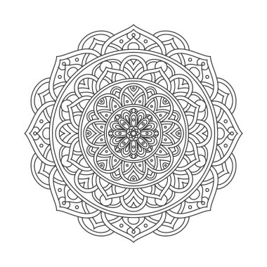 Meditasyon posteri, yetişkin boyama kitabı sayfası, dövme, kına için dairesel desenli mandala sanat dekorasyonu unsurları