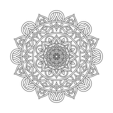 Meditasyon posteri, yetişkin boyama kitabı sayfası, dövme, kına için dairesel desenli mandala sanat dekorasyonu unsurları