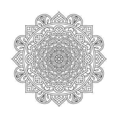 Meditasyon posteri, yetişkin boyama kitabı sayfası, dövme, kına için dairesel desenli mandala sanat dekorasyonu unsurları