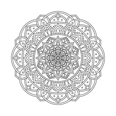 Meditasyon posteri, yetişkin boyama kitabı sayfası, dövme, kına için dairesel desenli mandala sanat dekorasyonu unsurları