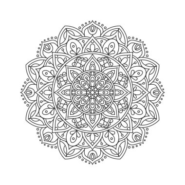 Meditasyon posteri, yetişkin boyama kitabı sayfası, dövme, kına için dairesel desenli mandala sanat dekorasyonu unsurları