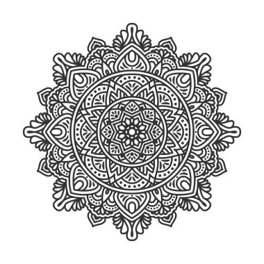 Meditasyon posteri, yetişkin boyama kitabı sayfası, dövme, kına için dairesel desenli mandala sanat dekorasyonu unsurları