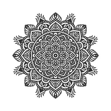 Meditasyon posteri, yetişkin boyama kitabı sayfası, dövme, kına için dairesel desenli mandala sanat dekorasyonu unsurları