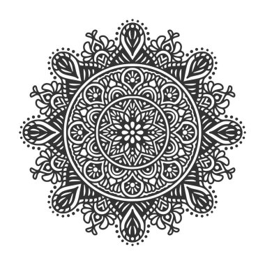 Meditasyon posteri, yetişkin boyama kitabı sayfası, dövme, kına için dairesel desenli mandala sanat dekorasyonu unsurları