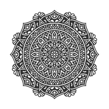 Meditasyon posteri, yetişkin boyama kitabı sayfası, dövme, kına için dairesel desenli mandala sanat dekorasyonu unsurları