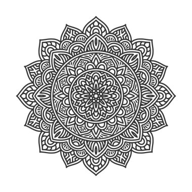 Meditasyon posteri, yetişkin boyama kitabı sayfası, dövme, kına için dairesel desenli mandala sanat dekorasyonu unsurları