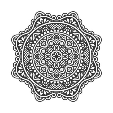 Meditasyon posteri, yetişkin boyama kitabı sayfası, dövme, kına için dairesel desenli mandala sanat dekorasyonu unsurları