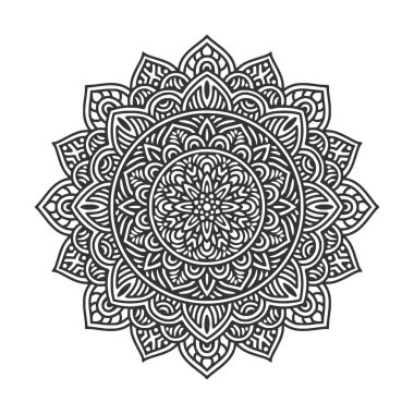 Meditasyon posteri, yetişkin boyama kitabı sayfası, dövme, kına için dairesel desenli mandala sanat dekorasyonu unsurları