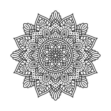 Meditasyon posteri, yetişkin boyama kitabı sayfası, dövme, kına için dairesel desenli mandala sanat dekorasyonu unsurları