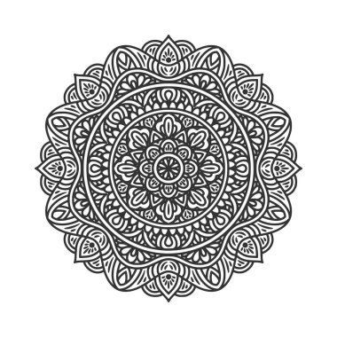 Meditasyon posteri, yetişkin boyama kitabı sayfası, dövme, kına için dairesel desenli mandala sanat dekorasyonu unsurları