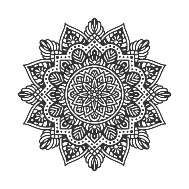 Meditasyon posteri, yetişkin boyama kitabı sayfası, dövme, kına için dairesel desenli mandala sanat dekorasyonu unsurları