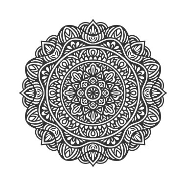 Meditasyon posteri, yetişkin boyama kitabı sayfası, dövme, kına için dairesel desenli mandala sanat dekorasyonu unsurları