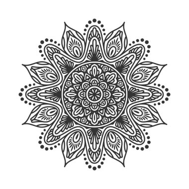 Meditasyon posteri, yetişkin boyama kitabı sayfası, dövme, kına için dairesel desenli mandala sanat dekorasyonu unsurları