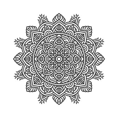 Meditasyon posteri, yetişkin boyama kitabı sayfası, dövme, kına için dairesel desenli mandala sanat dekorasyonu unsurları