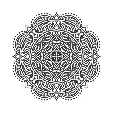 Meditasyon posteri, yetişkin boyama kitabı sayfası, dövme, kına için dairesel desenli mandala sanat dekorasyonu unsurları