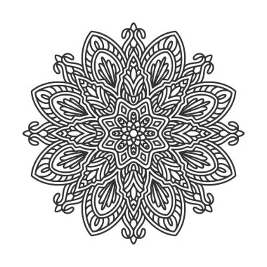 Meditasyon posteri, yetişkin boyama kitabı sayfası, dövme, kına için dairesel desenli mandala sanat dekorasyonu unsurları