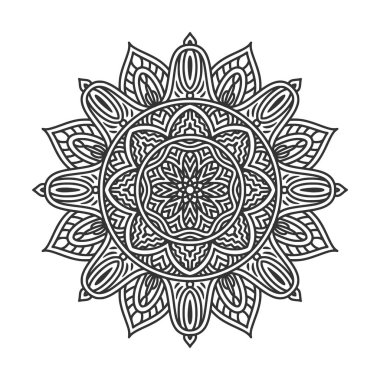 Meditasyon posteri, yetişkin boyama kitabı sayfası, dövme, kına için dairesel desenli mandala sanat dekorasyonu unsurları