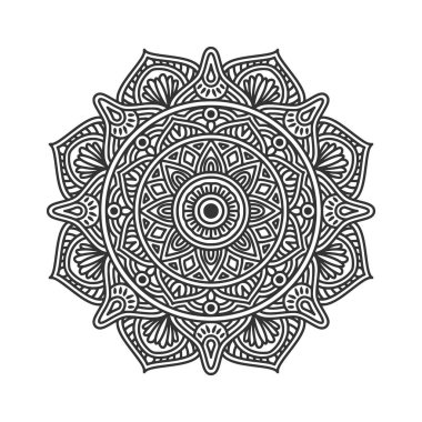 Meditasyon posteri, yetişkin boyama kitabı sayfası, dövme, kına için dairesel desenli mandala sanat dekorasyonu unsurları