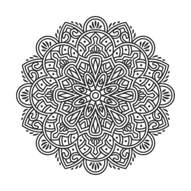 Meditasyon posteri, yetişkin boyama kitabı sayfası, dövme, kına için dairesel desenli mandala sanat dekorasyonu unsurları