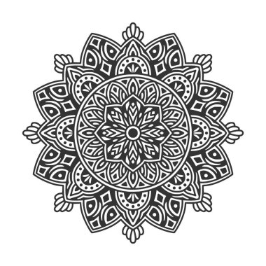 Meditasyon posteri, yetişkin boyama kitabı sayfası, dövme, kına için dairesel desenli mandala sanat dekorasyonu unsurları