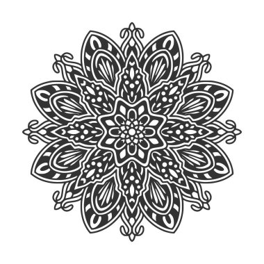 Meditasyon posteri, yetişkin boyama kitabı sayfası, dövme, kına için dairesel desenli mandala sanat dekorasyonu unsurları