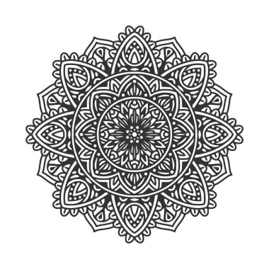 Meditasyon posteri, yetişkin boyama kitabı sayfası, dövme, kına için dairesel desenli mandala sanat dekorasyonu unsurları