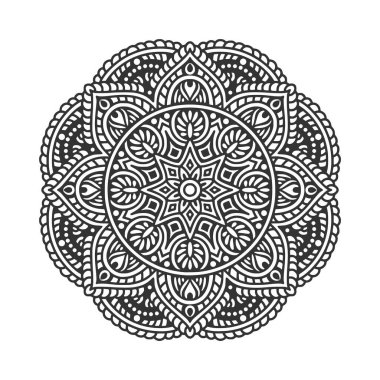 Meditasyon posteri, yetişkin boyama kitabı sayfası, dövme, kına için dairesel desenli mandala sanat dekorasyonu unsurları