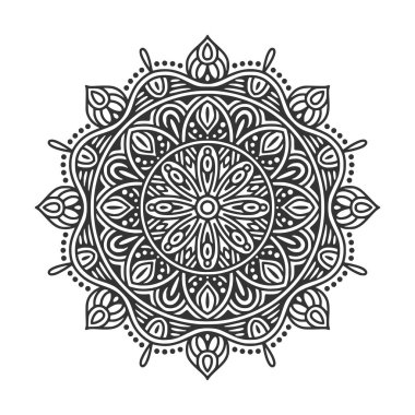 Meditasyon posteri, yetişkin boyama kitabı sayfası, dövme, kına için dairesel desenli mandala sanat dekorasyonu unsurları