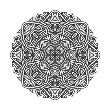 Meditasyon posteri, yetişkin boyama kitabı sayfası, dövme, kına için dairesel desenli mandala sanat dekorasyonu unsurları