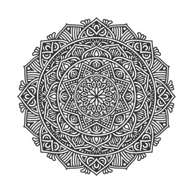 Meditasyon posteri, yetişkin boyama kitabı sayfası, dövme, kına için dairesel desenli mandala sanat dekorasyonu unsurları