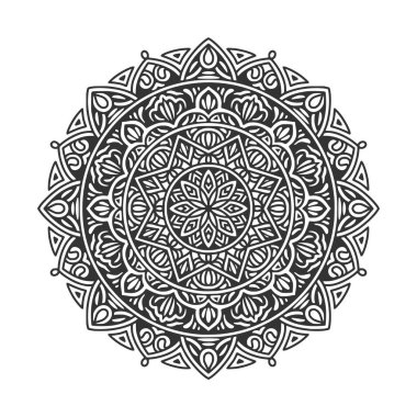 Meditasyon posteri, yetişkin boyama kitabı sayfası, dövme, kına için dairesel desenli mandala sanat dekorasyonu unsurları