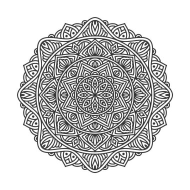 Meditasyon posteri, yetişkin boyama kitabı sayfası, dövme, kına için dairesel desenli mandala sanat dekorasyonu unsurları