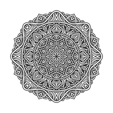 Meditasyon posteri, yetişkin boyama kitabı sayfası, dövme, kına için dairesel desenli mandala sanat dekorasyonu unsurları