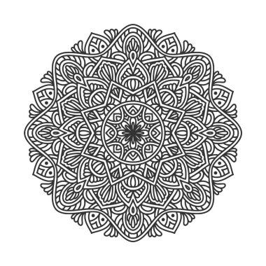 Meditasyon posteri, yetişkin boyama kitabı sayfası, dövme, kına için dairesel desenli mandala sanat dekorasyonu unsurları