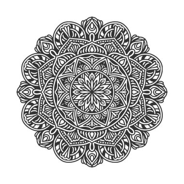 Meditasyon posteri, yetişkin boyama kitabı sayfası, dövme, kına için dairesel desenli mandala sanat dekorasyonu unsurları