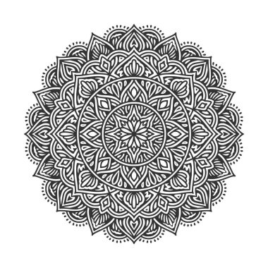 Meditasyon posteri, yetişkin boyama kitabı sayfası, dövme, kına için dairesel desenli mandala sanat dekorasyonu unsurları