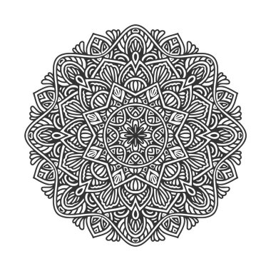 Meditasyon posteri, yetişkin boyama kitabı sayfası, dövme, kına için dairesel desenli mandala sanat dekorasyonu unsurları