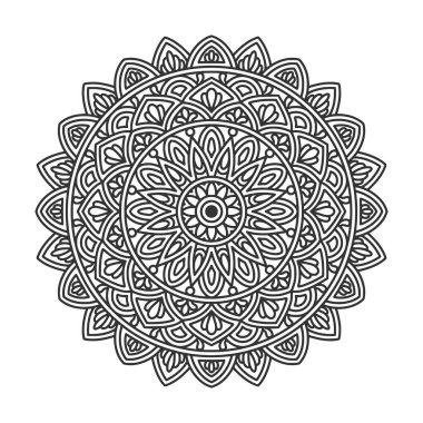 Meditasyon posteri, yetişkin boyama kitabı sayfası, dövme, kına için dairesel desenli mandala sanat dekorasyonu unsurları