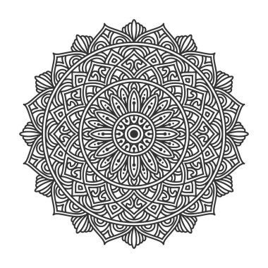 Meditasyon posteri, yetişkin boyama kitabı sayfası, dövme, kına için dairesel desenli mandala sanat dekorasyonu unsurları