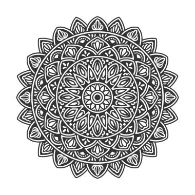 Meditasyon posteri, yetişkin boyama kitabı sayfası, dövme, kına için dairesel desenli mandala sanat dekorasyonu unsurları