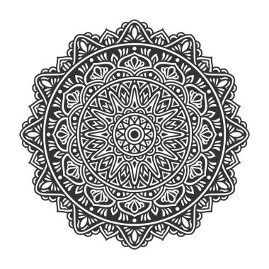 Meditasyon posteri, yetişkin boyama kitabı sayfası, dövme, kına için dairesel desenli mandala sanat dekorasyonu unsurları