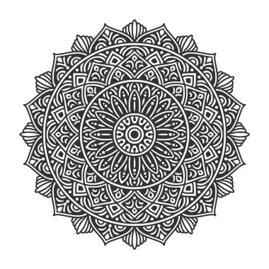 Meditasyon posteri, yetişkin boyama kitabı sayfası, dövme, kına için dairesel desenli mandala sanat dekorasyonu unsurları