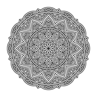 Meditasyon posteri, yetişkin boyama kitabı sayfası, dövme, kına için dairesel desenli mandala sanat dekorasyonu unsurları