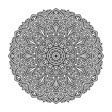 Meditasyon posteri, yetişkin boyama kitabı sayfası, dövme, kına için dairesel desenli mandala sanat dekorasyonu unsurları