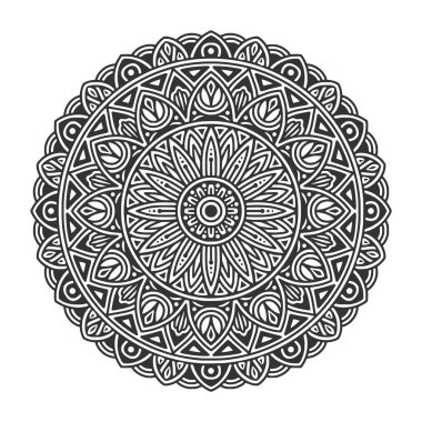 Meditasyon posteri, yetişkin boyama kitabı sayfası, dövme, kına için dairesel desenli mandala sanat dekorasyonu unsurları