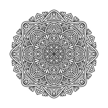 Meditasyon posteri, yetişkin boyama kitabı sayfası, dövme, kına için dairesel desenli mandala sanat dekorasyonu unsurları