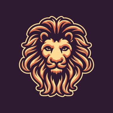Aslan başlı maskot logosu renkli vektör çizimi